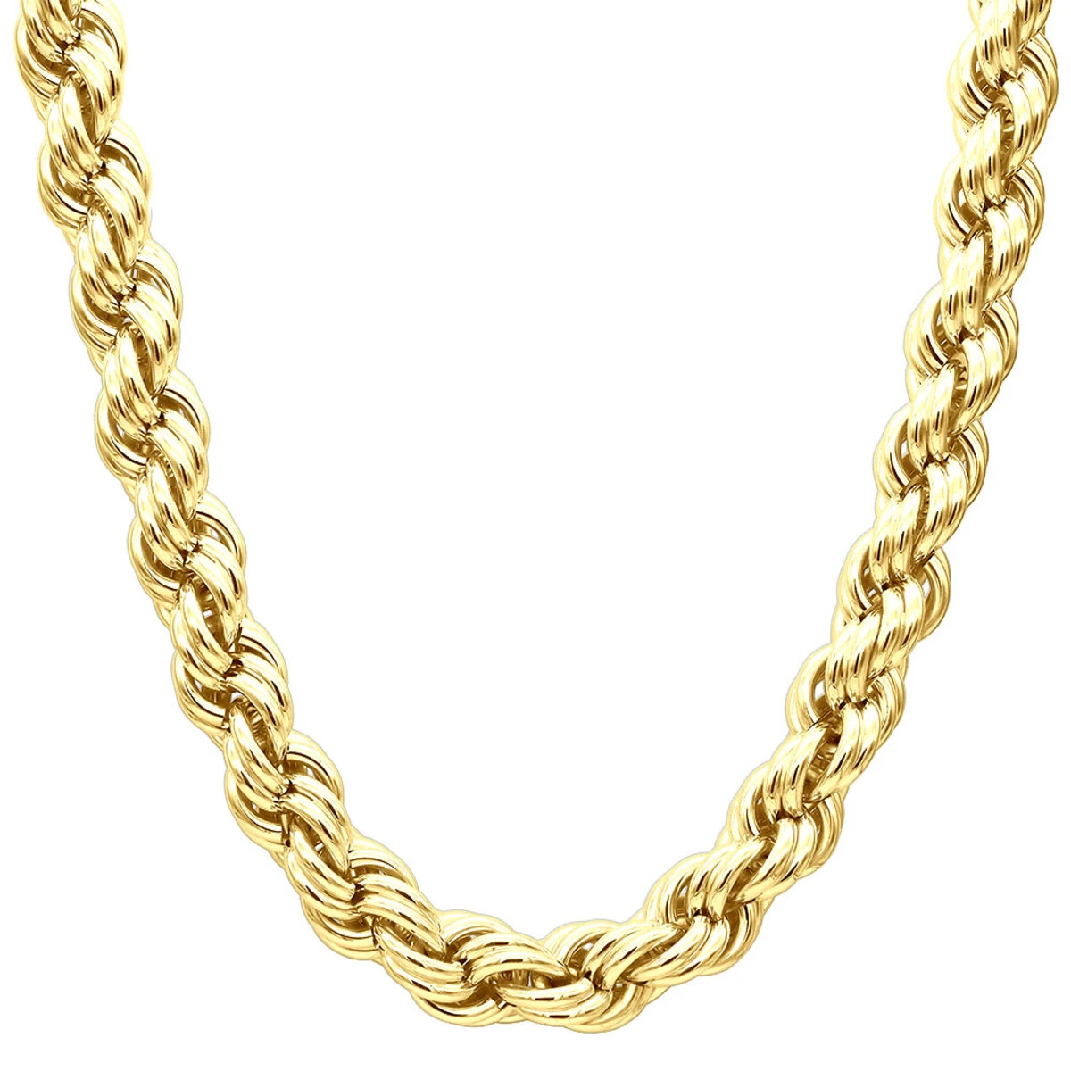 10K Yellow Gold Rope Chain Bling Hip Hop Chain 3/4 In Thick