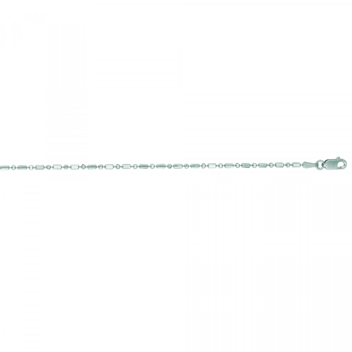 14K White Gold Bead Dog Tag Chain For Men & Women Diamond Cut 1.5mm Wide