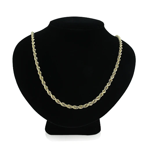 Men's Solid 14K Yellow Gold Rope Chain By Luxurman 5mm 22-30in - Image 3