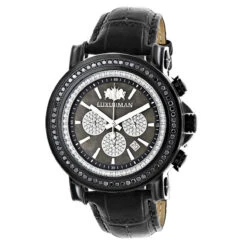 3ct Large Men's Black Diamond Watch MOP Dial W Chronograph Luxurman Escalade