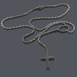 Black Rhodium 10K White Gold Black Diamond Rosary Chain Necklace