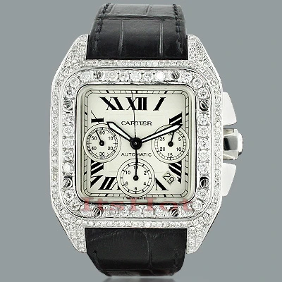Cartier Santos 100 Men's Custom Diamond Watch 13ct