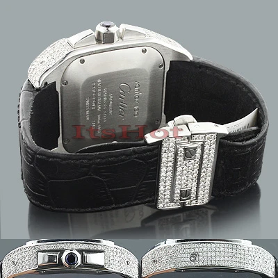 Cartier Santos 100 Men's Custom Diamond Watch 13ct - Image 2