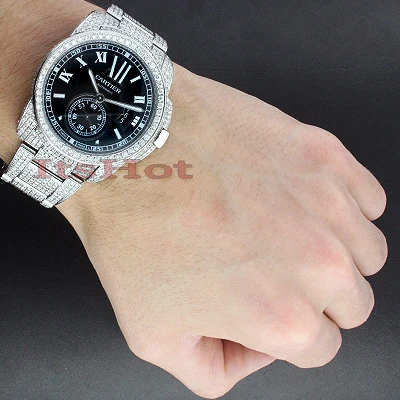 Diamond Cartier De Calibre Men's Watch 27ct Customized - Image 3