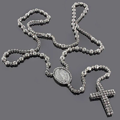 Hip Hop Black Diamond Rosary Chain Necklace