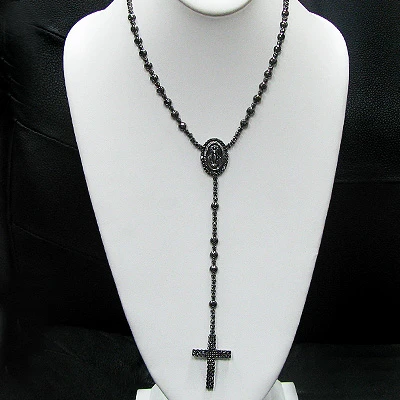 Hip Hop Black Diamond Rosary Chain Necklace - Image 2