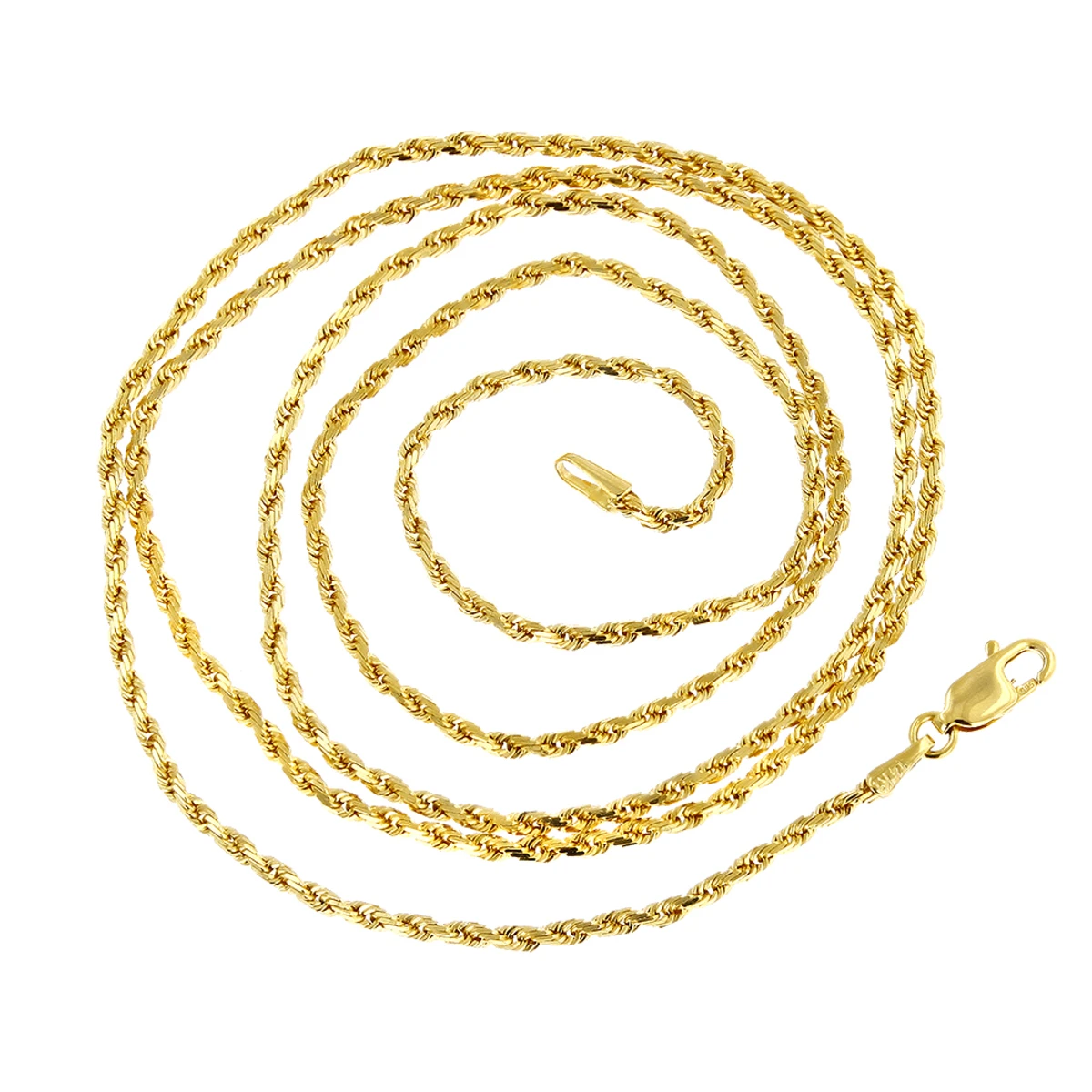 Hollow 14K Yellow Gold Rope Chain For Men & Women 1.5mm Wide - Image 4