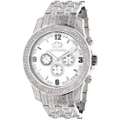 Iced Out Luxurman Men's Diamond Watch 1.25ct White MOP