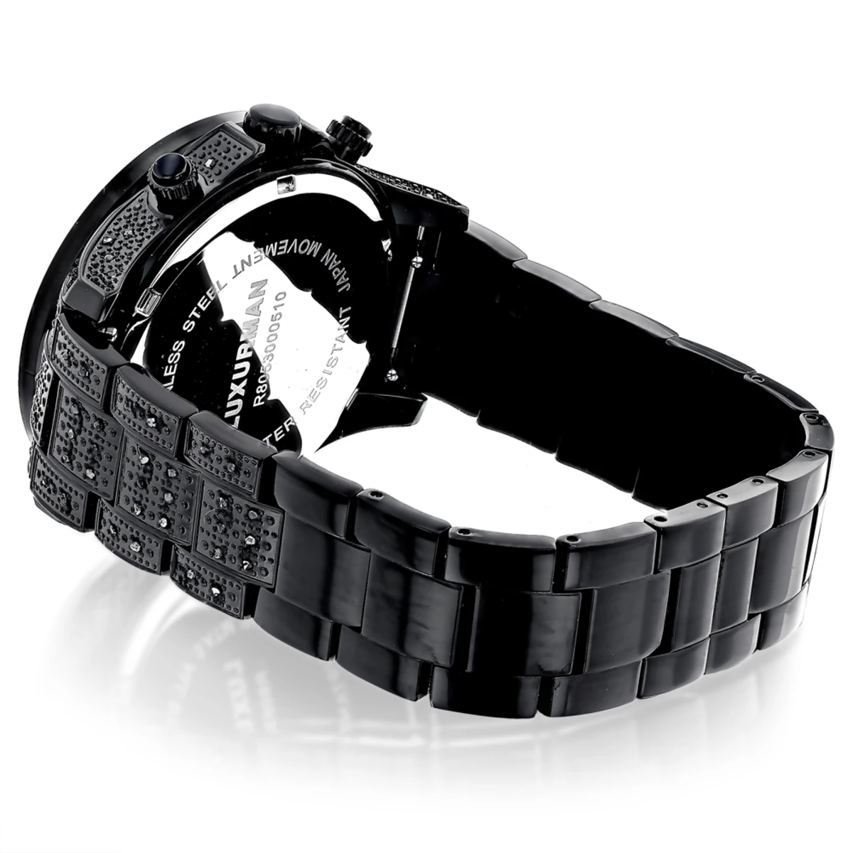 Iced Out Men's Black Diamond Luxurman Watch 3ct - Image 2