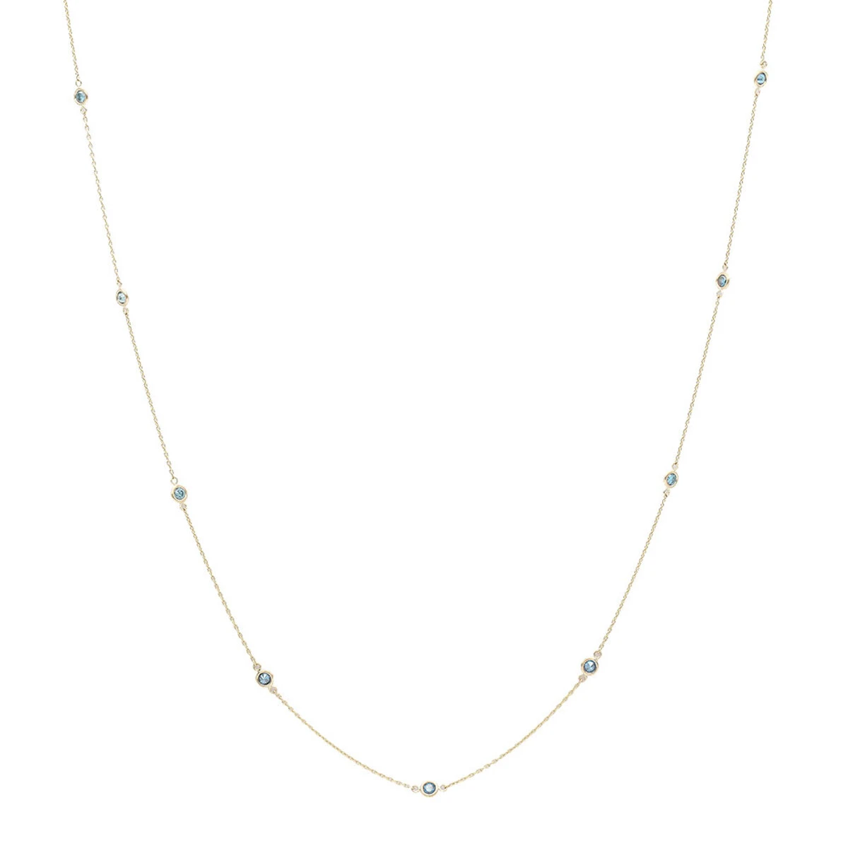 Unique 36inch Blue Diamonds By The Yard Women's Necklace 14K Yellow Gold Chain 1.4ct