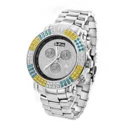 Joe Rodeo Junior Men's Diamond Watch White Yellow Blue Diamonds 4.3ct