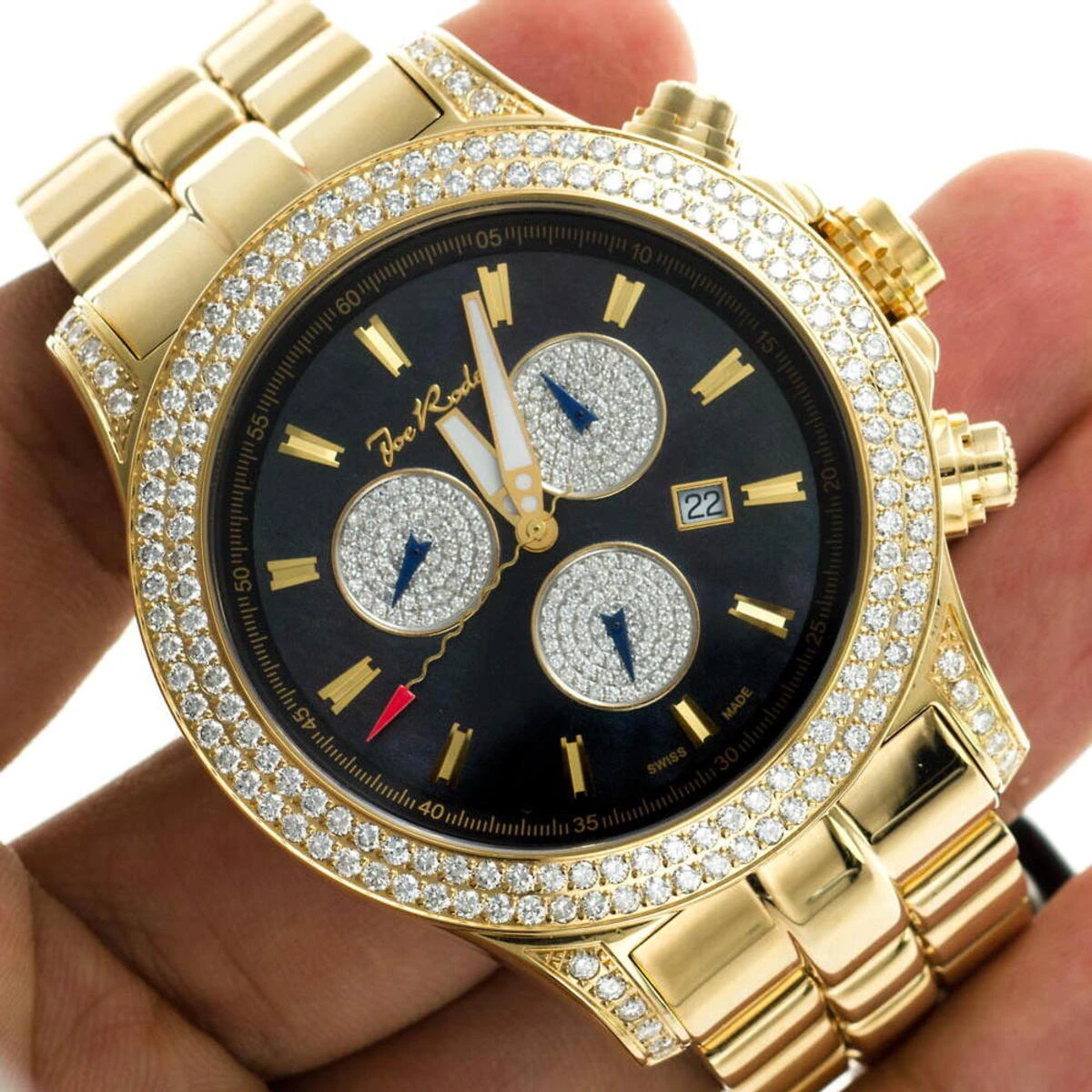 Joe Rodeo Yellow Gold Tone Men's Diamond Watch Master Pilot 7ct - Image 7