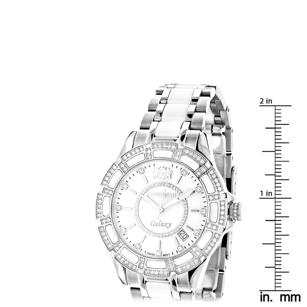 Ladies Diamond Luxurman White Ceramic Watch 1.25ct MOP Galaxy - Image 5