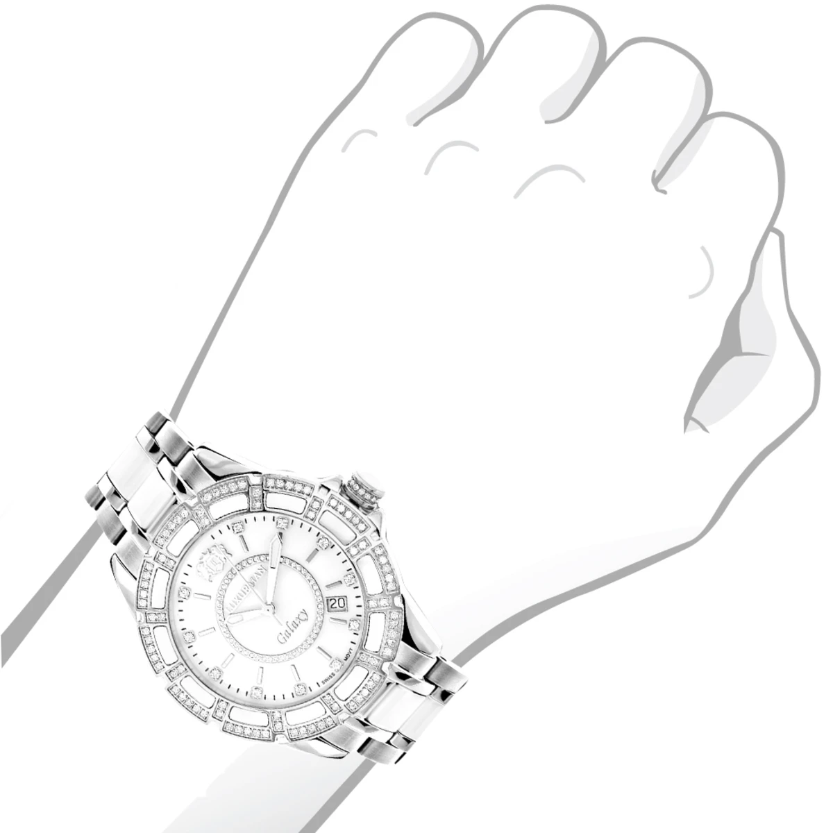 Ladies Diamond Luxurman White Ceramic Watch 1.25ct MOP Galaxy - Image 3