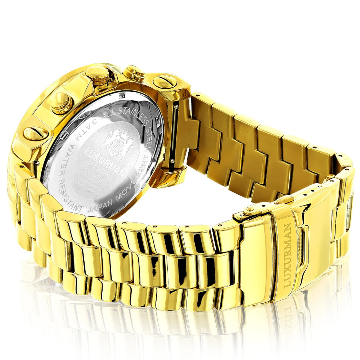 Large Diamond Bezel Watch For Men Yellow Gold Plated 2.5c Luxurman Escalade - Image 2