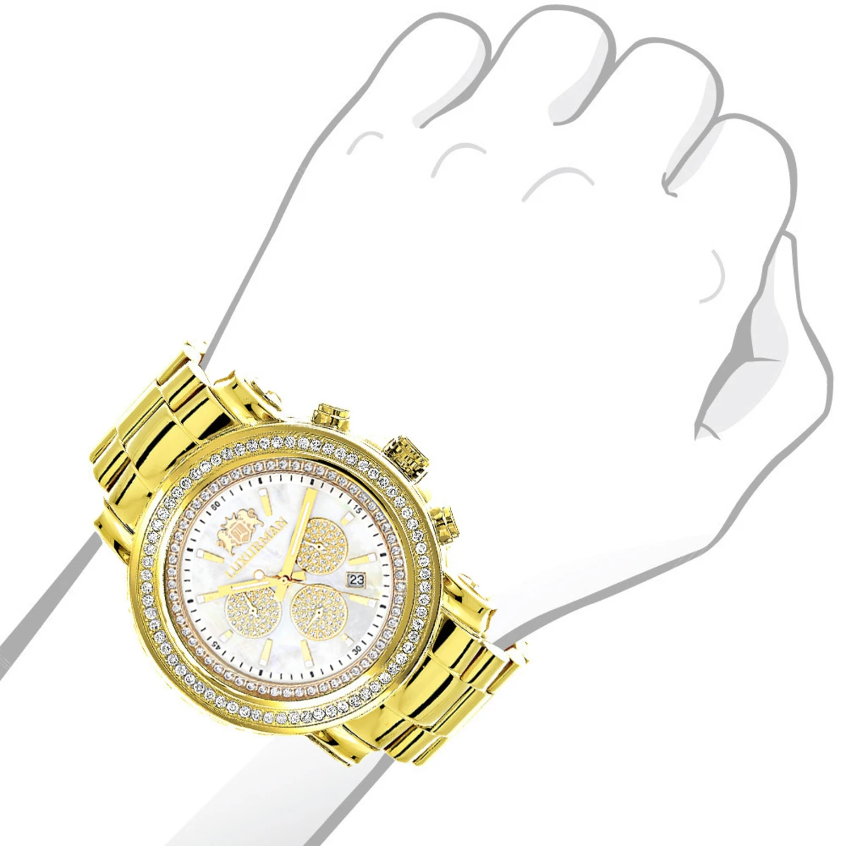Large Diamond Bezel Watch For Men Yellow Gold Plated 2.5c Luxurman Escalade - Image 3