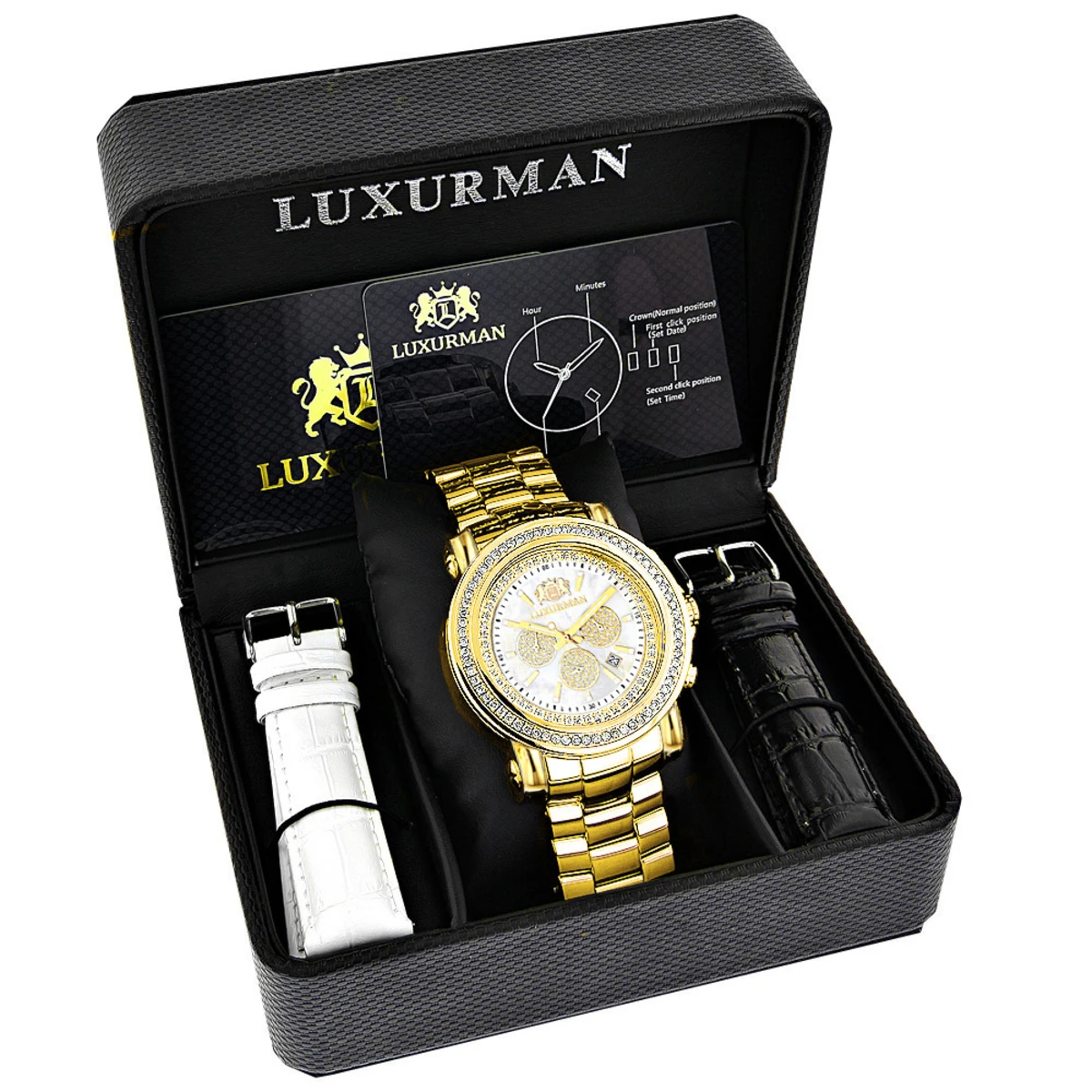 Large Diamond Bezel Watch For Men Yellow Gold Plated 2.5c Luxurman Escalade - Image 4