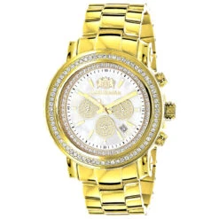 Large Diamond Bezel Watch For Men Yellow Gold Plated 2.5c Luxurman Escalade