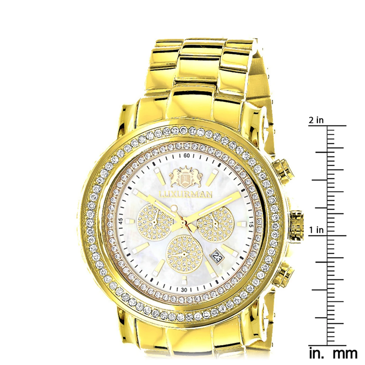 Large Diamond Bezel Watch For Men Yellow Gold Plated 2.5c Luxurman Escalade - Image 5