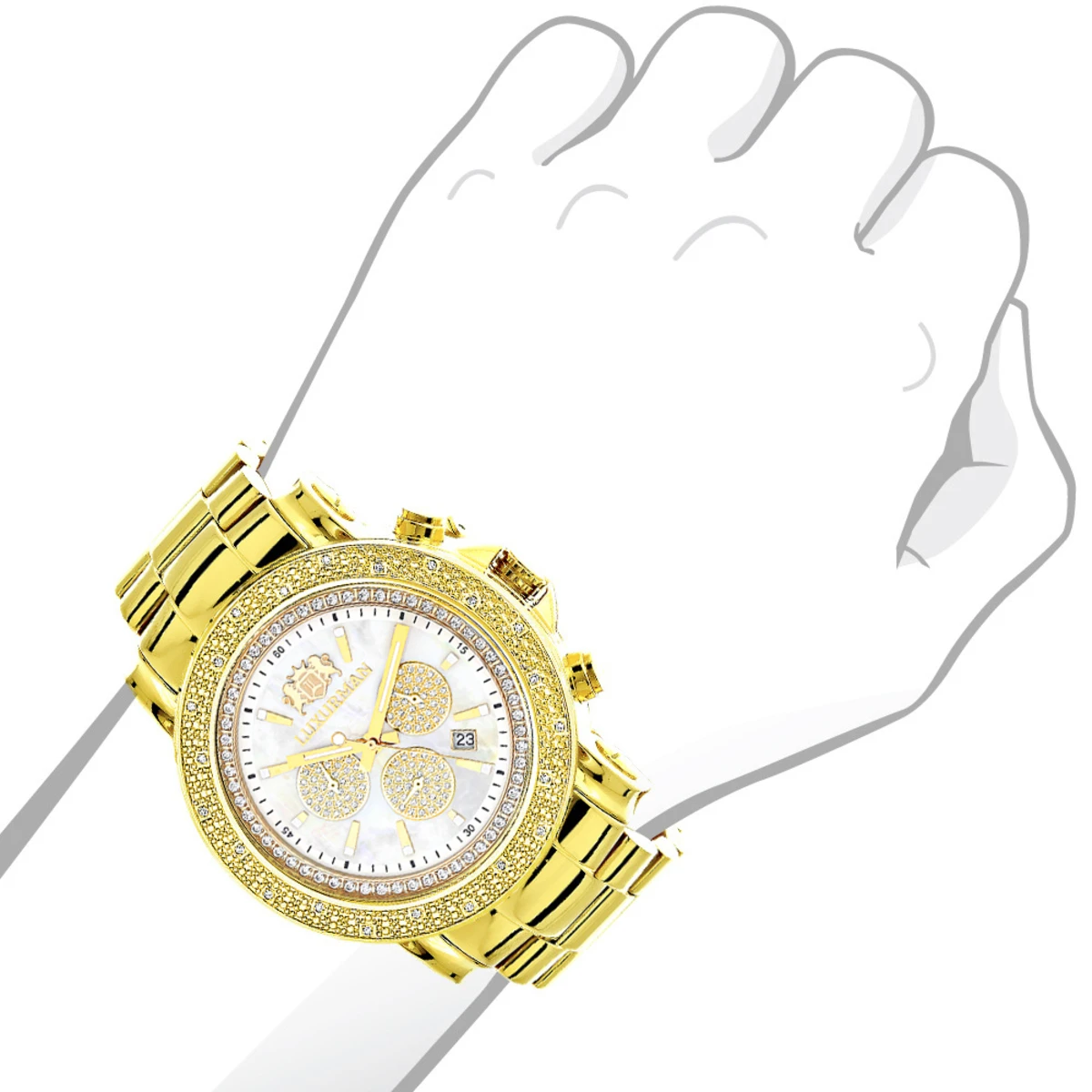 Large Luxurman Men's Watch With Diamonds 0.25ct Yellow Gold Plated Escalade 48mm - Image 3