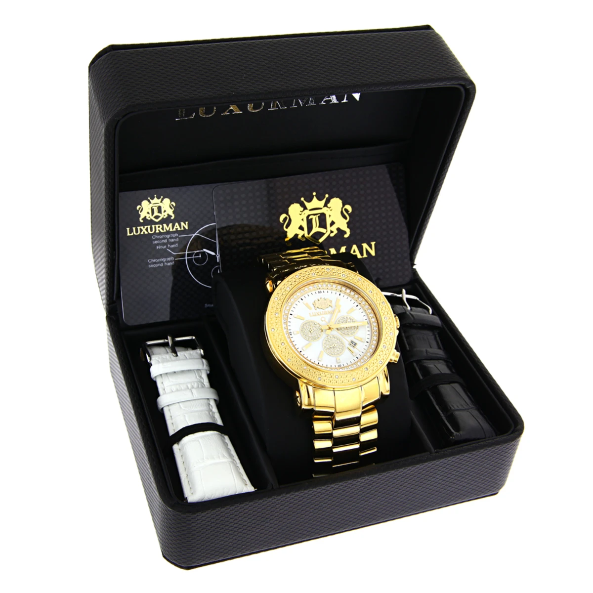 Large Luxurman Men's Watch With Diamonds 0.25ct Yellow Gold Plated Escalade 48mm - Image 4