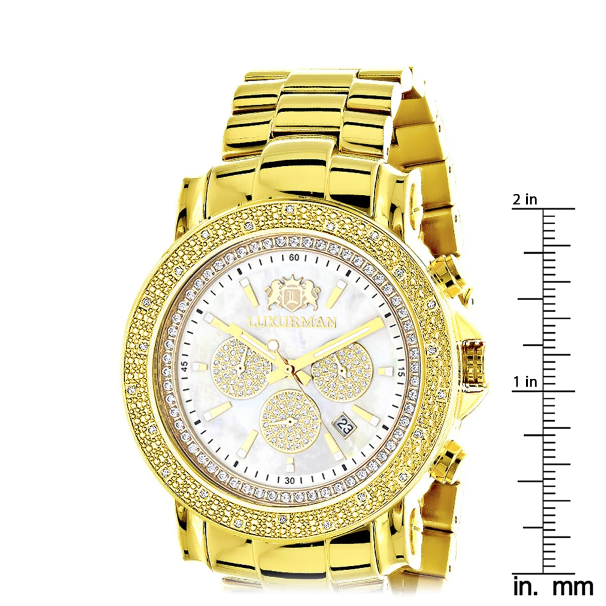 Large Luxurman Men's Watch With Diamonds 0.25ct Yellow Gold Plated Escalade 48mm - Image 5