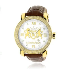 Large Yellow Gold Plated Phantom Men's Diamond Watch Luxurman Logo Face