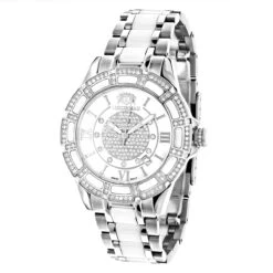 Luxurman Ladies Diamond Ceramic Watch 1.25ct White MOP Galaxy