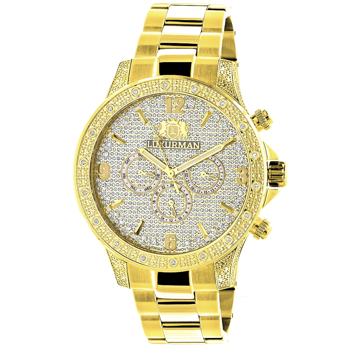 Luxurman Liberty Men's Diamond Watch 0.5ct Yellow Gold Plated