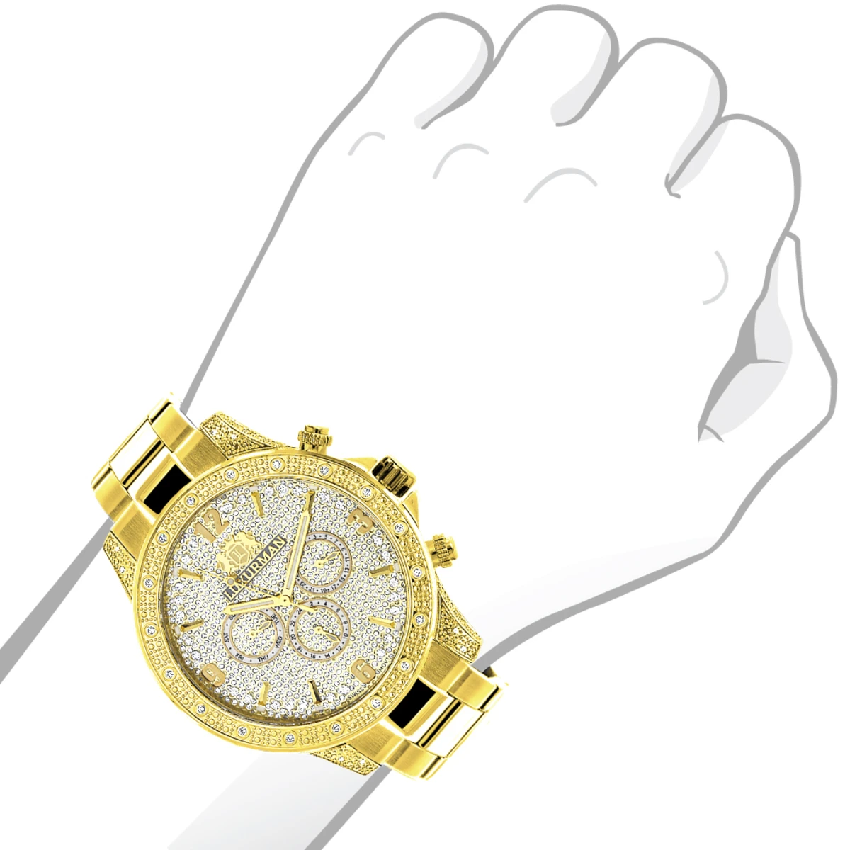 Luxurman Liberty Men's Diamond Watch 0.5ct Yellow Gold Plated - Image 3