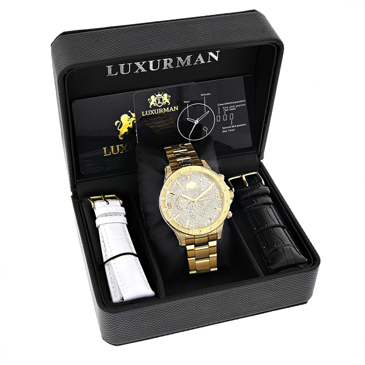 Luxurman Liberty Men's Diamond Watch 0.5ct Yellow Gold Plated - Image 4