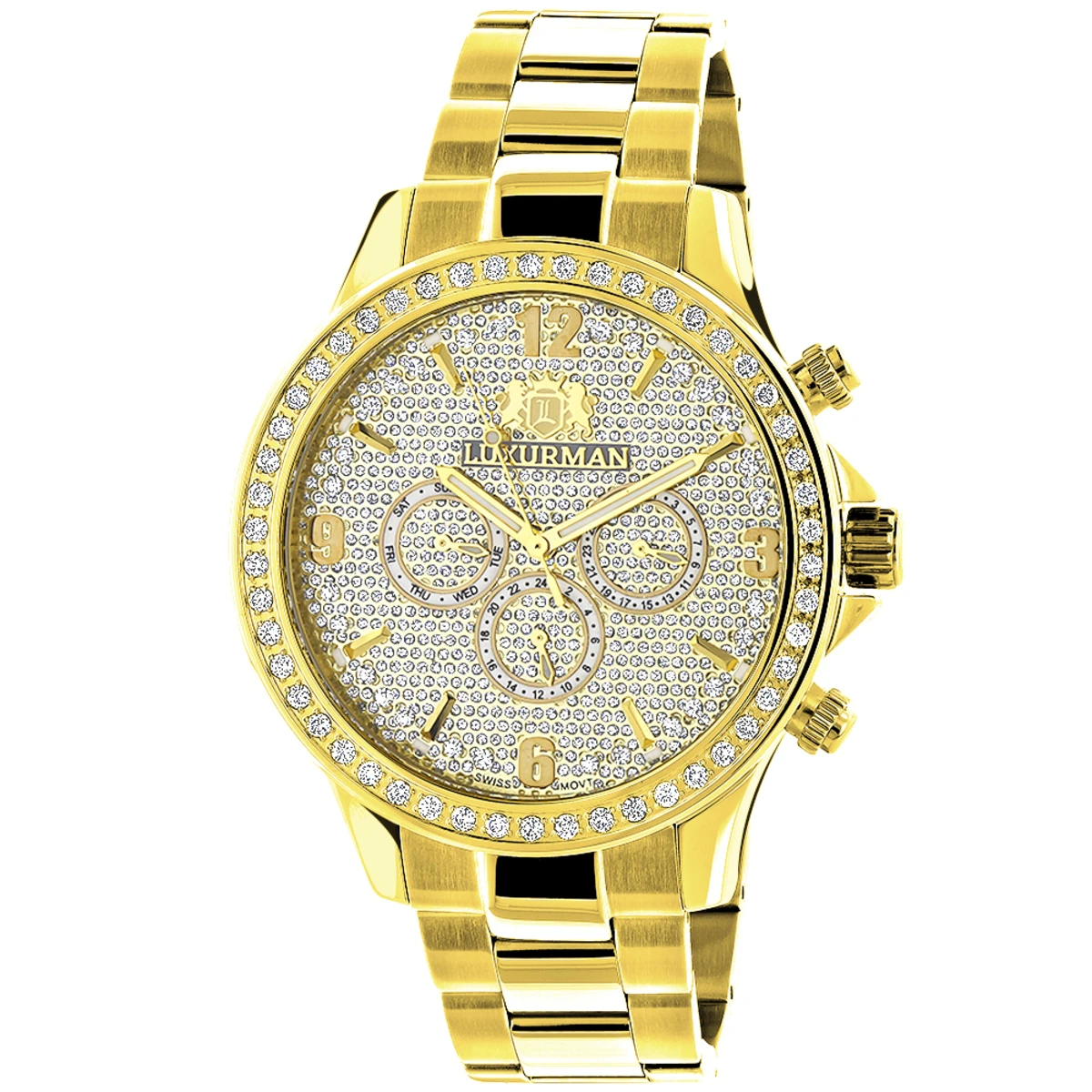 Luxurman Liberty Men's Diamond Watch 2ct 18k Yellow Gold Plated