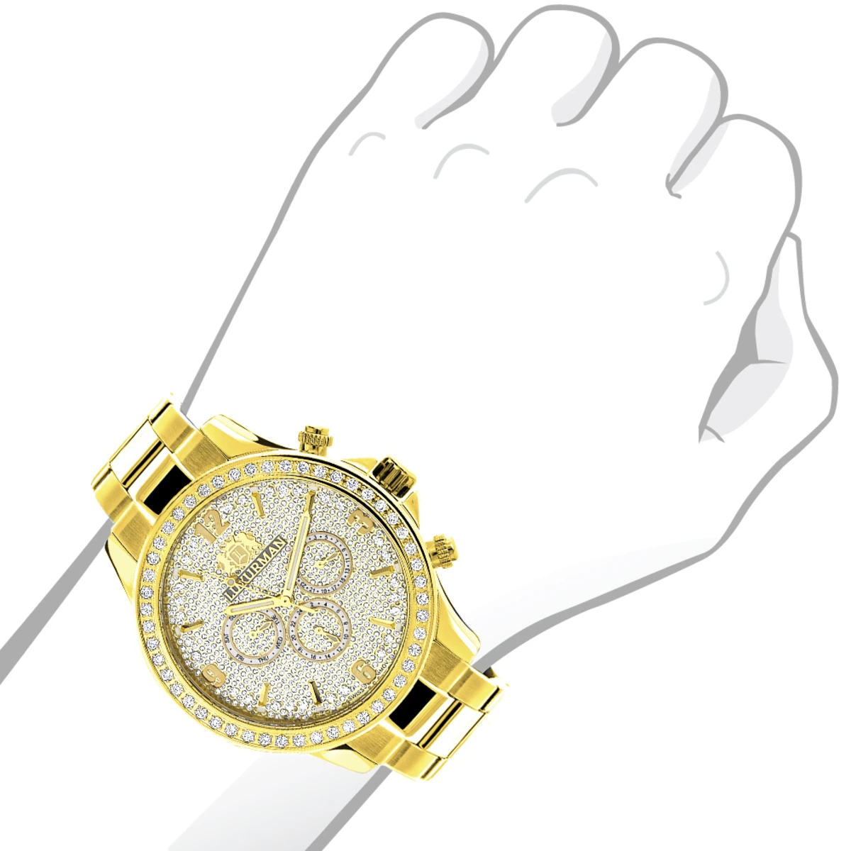 Luxurman Liberty Men's Diamond Watch 2ct 18k Yellow Gold Plated - Image 3