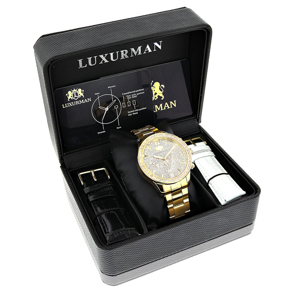 Luxurman Liberty Men's Diamond Watch 2ct 18k Yellow Gold Plated - Image 4