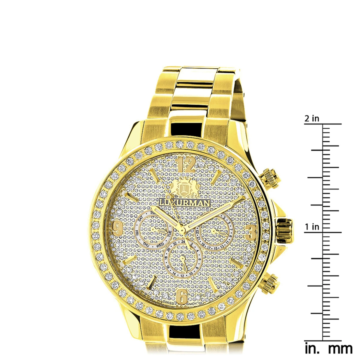 Luxurman Liberty Men's Diamond Watch 2ct 18k Yellow Gold Plated - Image 5