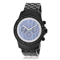Luxurman Men's Black Diamond Watch 2.25ct Blue MOP