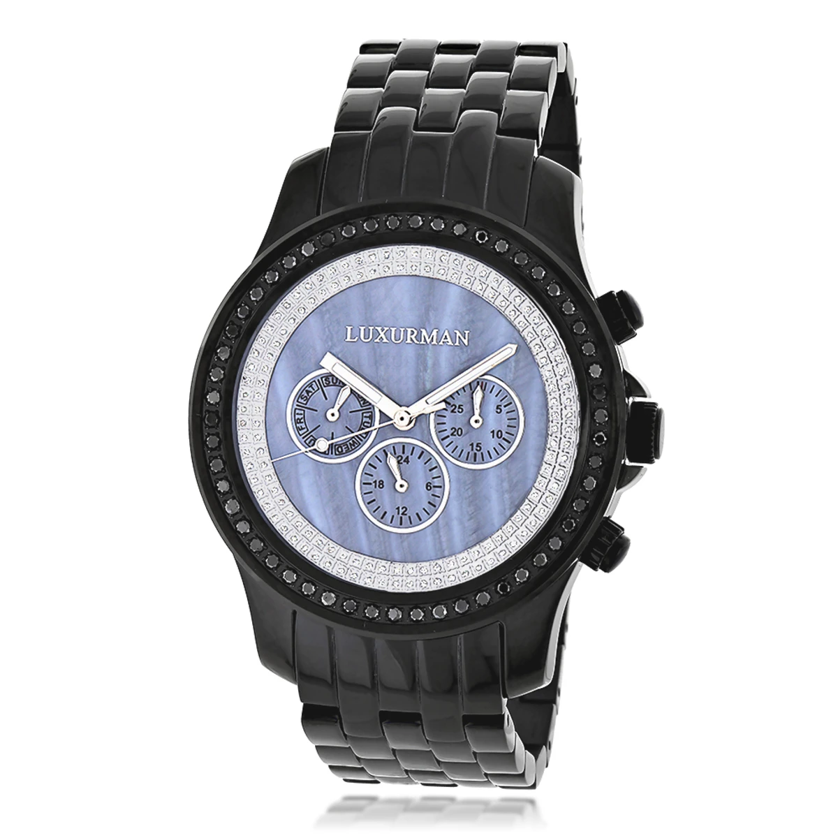 Luxurman Men's Black Diamond Watch 2.25ct Blue MOP