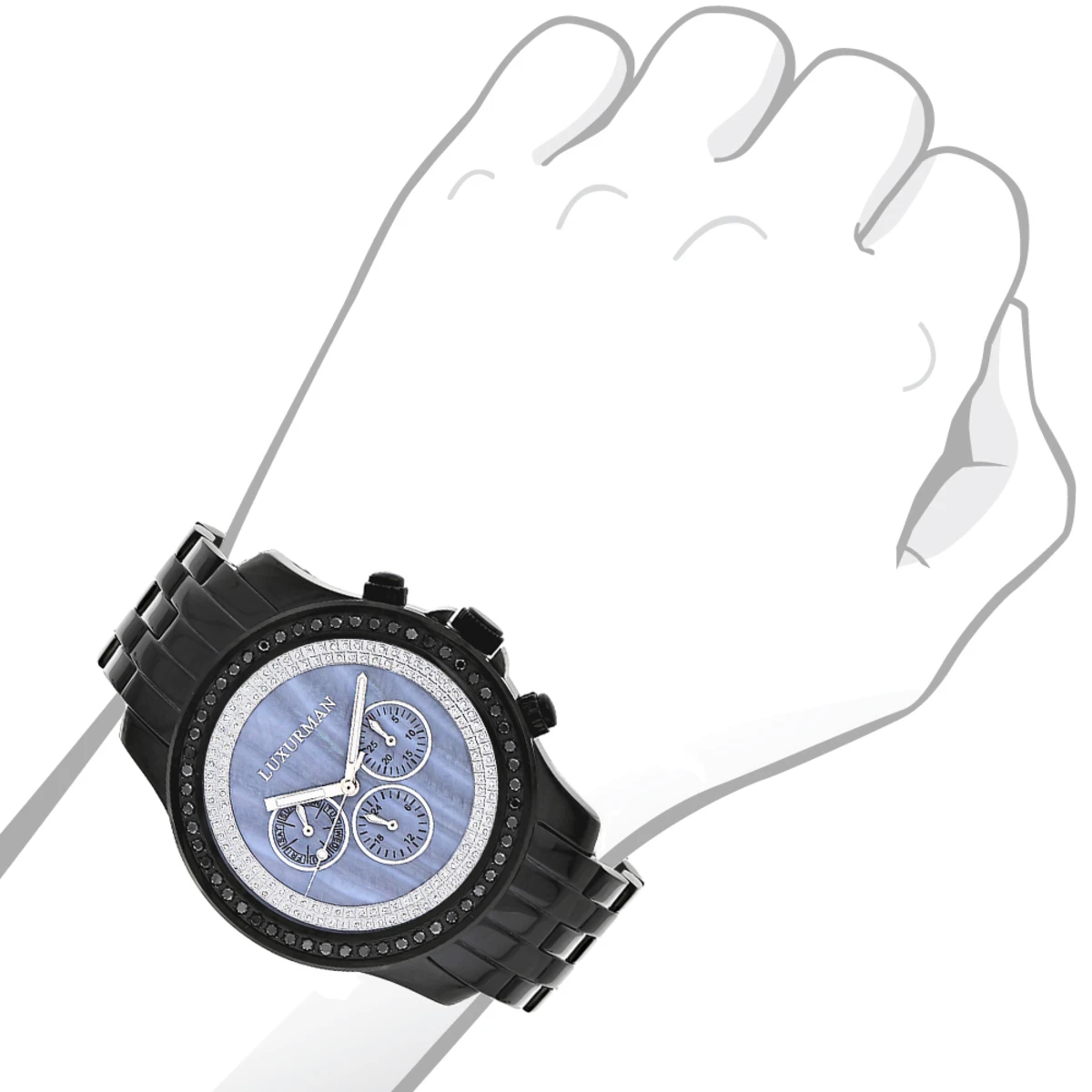 Luxurman Men's Black Diamond Watch 2.25ct Blue MOP - Image 3