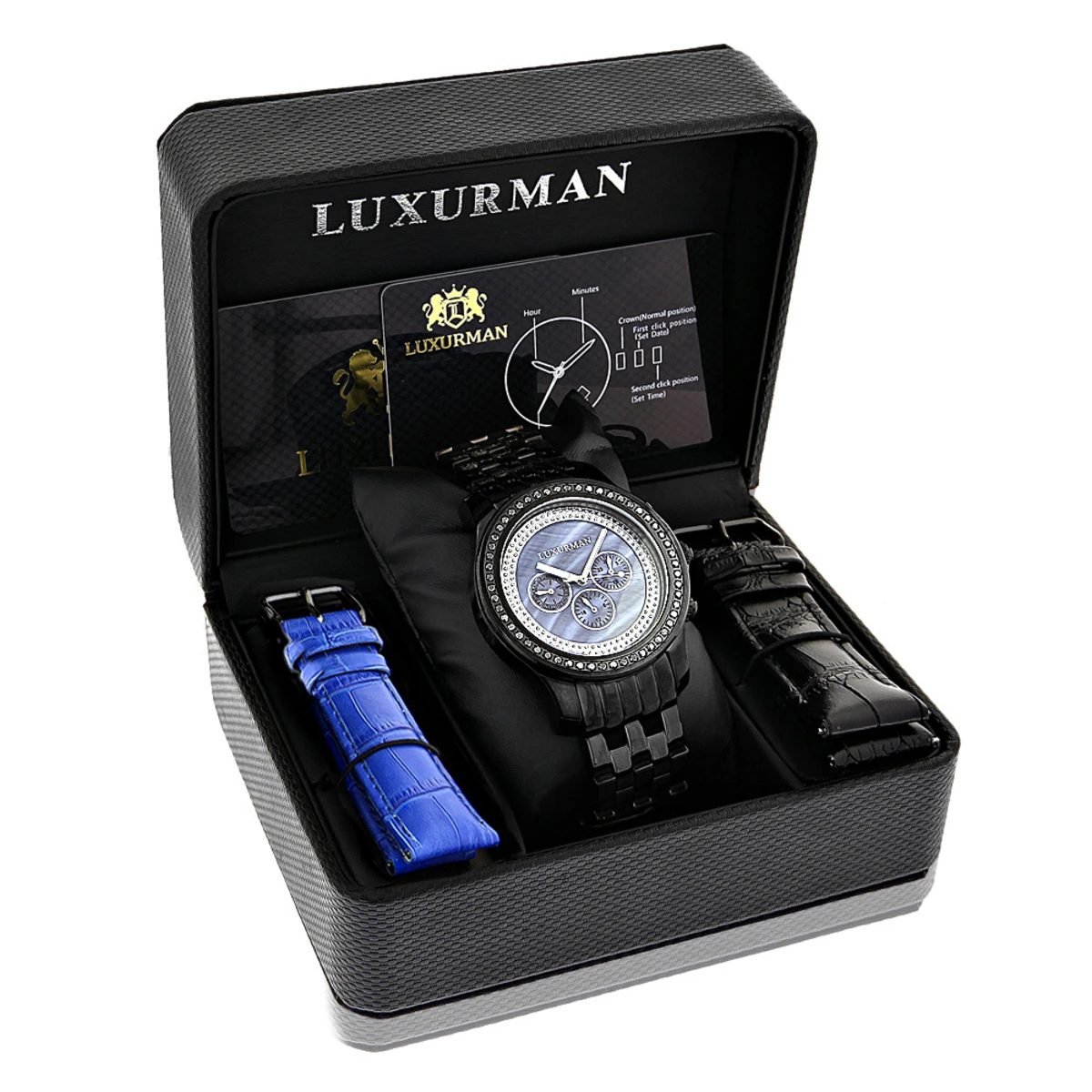 Luxurman Men's Black Diamond Watch 2.25ct Blue MOP - Image 4