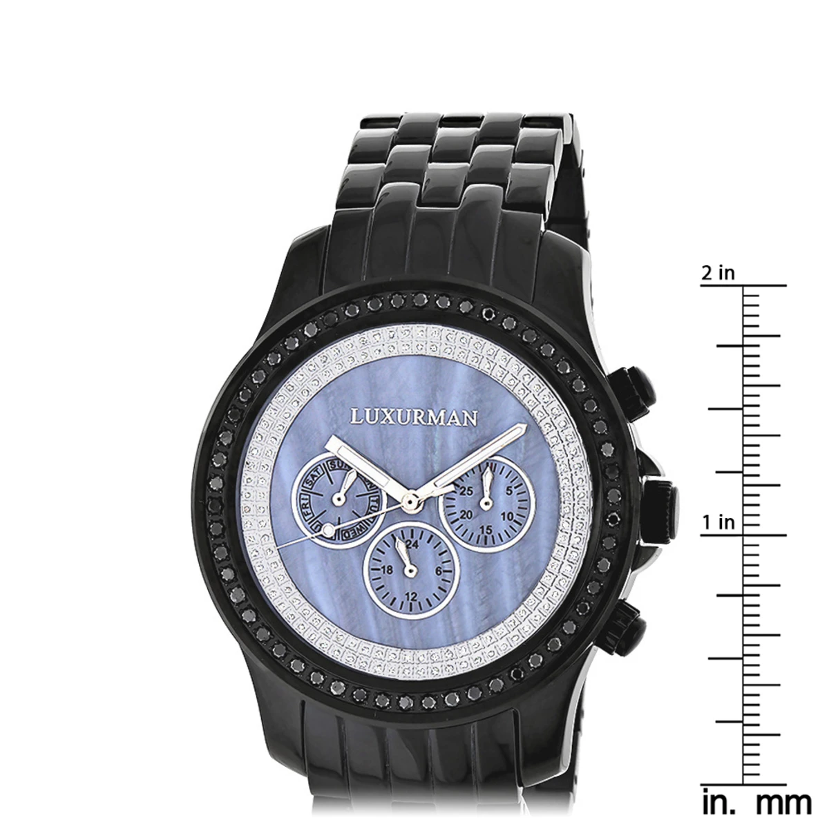 Luxurman Men's Black Diamond Watch 2.25ct Blue MOP - Image 5