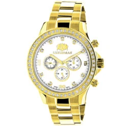Luxurman Men's Diamond Liberty Watch 2ct Yellow Gold Plated White MOP