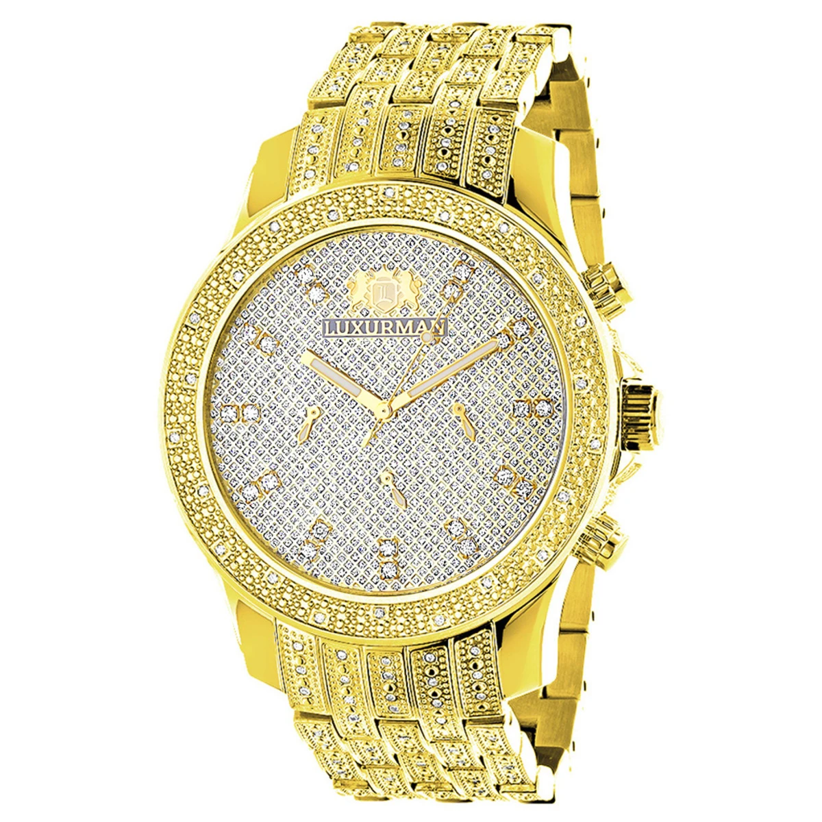 Luxurman Men's Diamond Watch Yellow Gold Tone 1ct