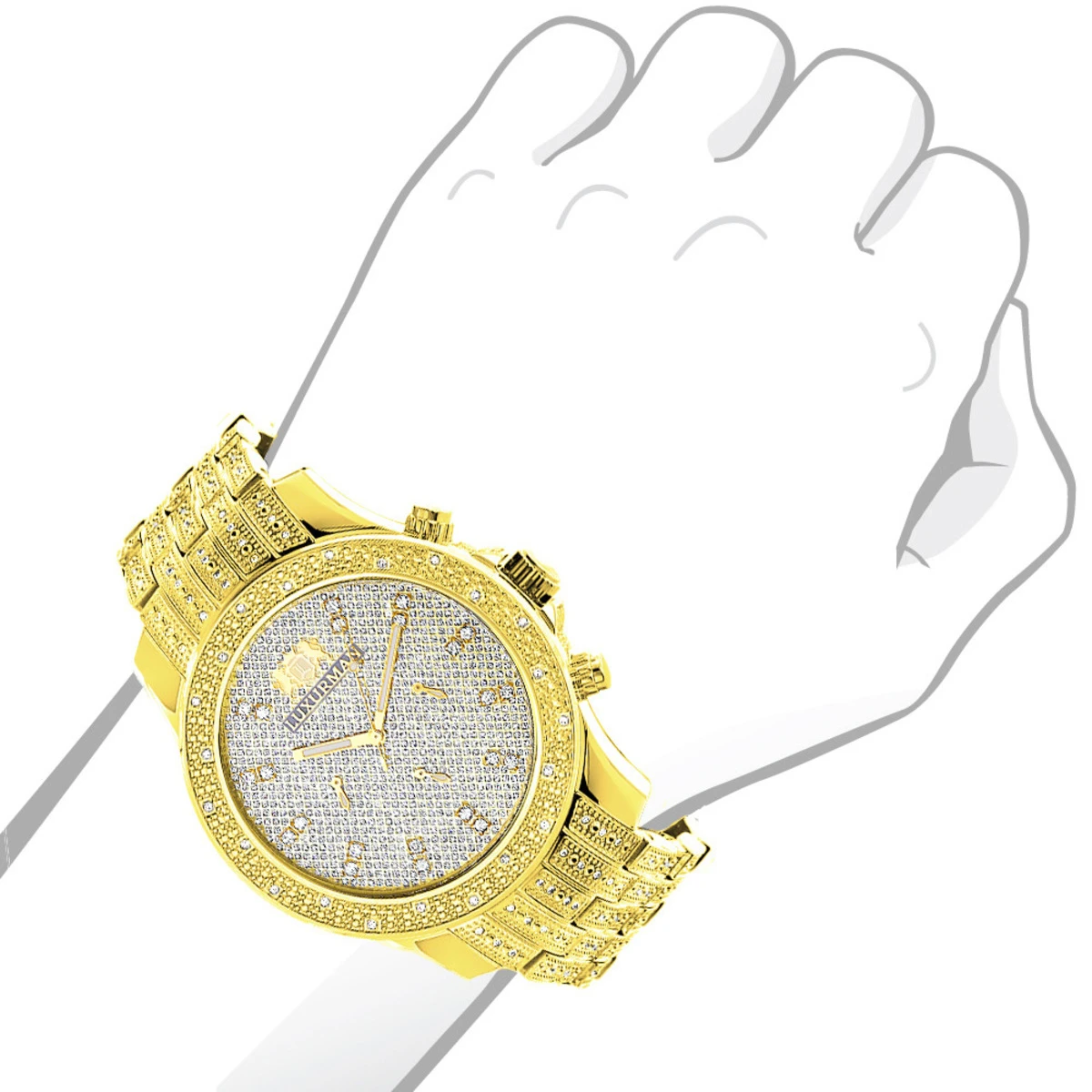 Luxurman Men's Diamond Watch Yellow Gold Tone 1ct - Image 3