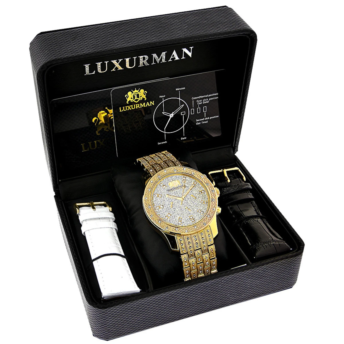 Luxurman Men's Diamond Watch Yellow Gold Tone 1ct - Image 4