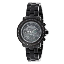 Luxurman Oversized Women's Black Diamond Watch 2.15ct