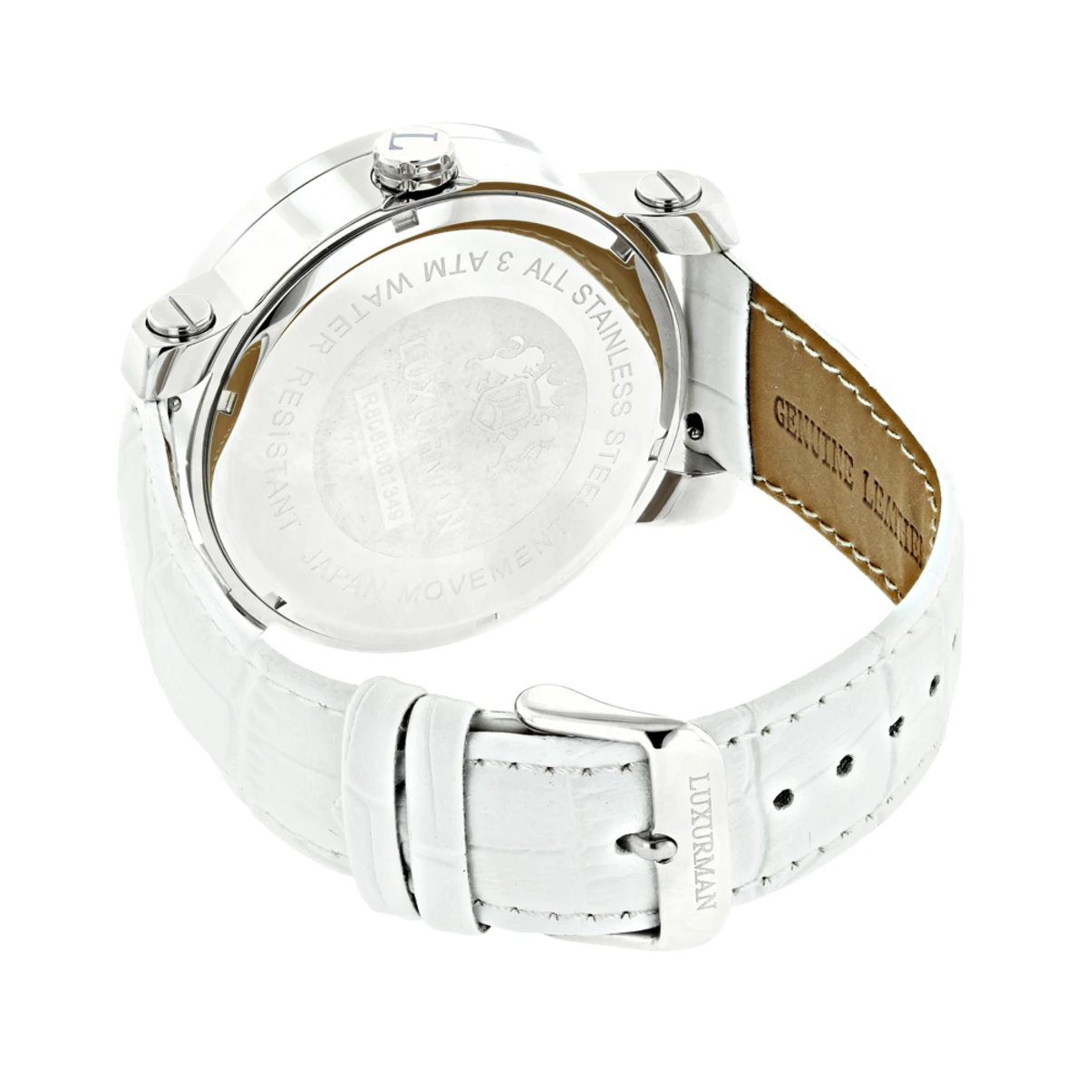 Luxurman Phantom Large Diamond Watch For Men Leather Band White MOP 0.12ct - Image 2