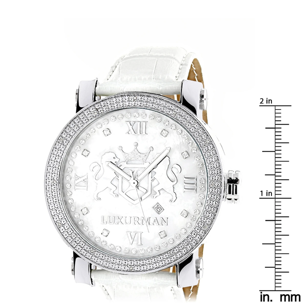 Luxurman Phantom Large Diamond Watch For Men Leather Band White MOP 0.12ct - Image 5