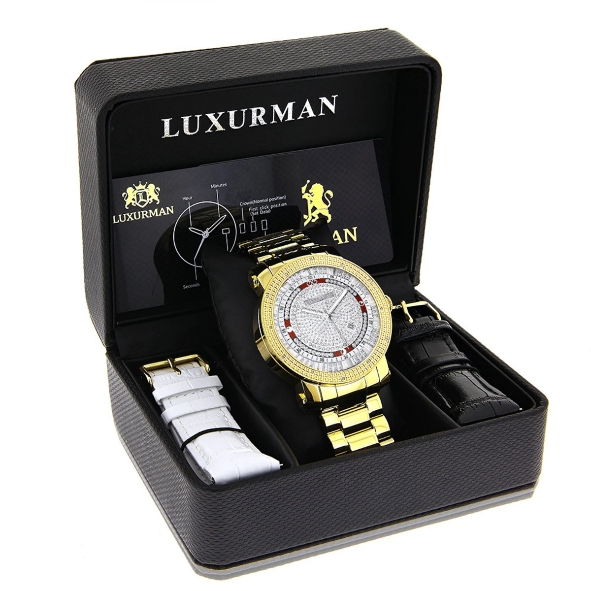 Luxurman Phantom Yellow Gold Plated Men's Diamond Watch Extra Large 0.12ct - Image 4