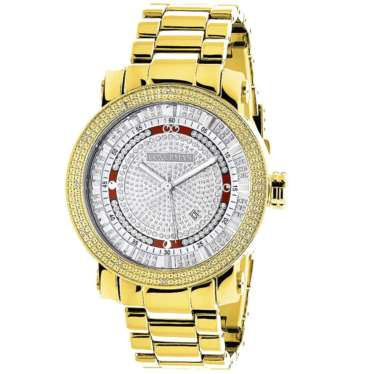 Luxurman Phantom Yellow Gold Plated Men's Diamond Watch Extra Large 0.12ct