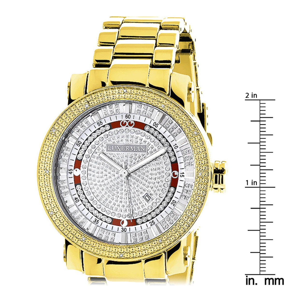 Luxurman Phantom Yellow Gold Plated Men's Diamond Watch Extra Large 0.12ct - Image 5
